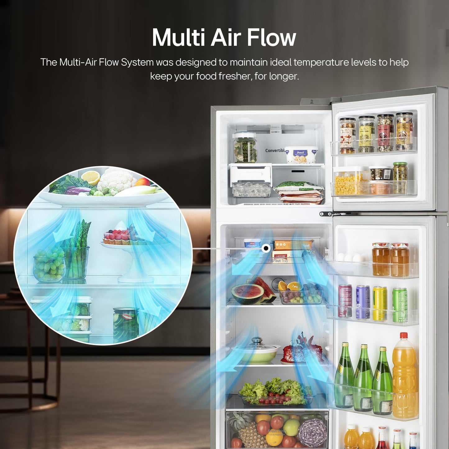 LG 272 L 3 Star Frost-Free Smart Inverter Compressor Double Door Refrigerator (GL-S312SPZX, Shiny Steel, Convertible & Multi Air Flow Cooling) 