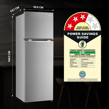LG 272 L 3 Star Frost-Free Smart Inverter Compressor Double Door Refrigerator (GL-S312SPZX, Shiny Steel, Convertible & Multi Air Flow Cooling) 