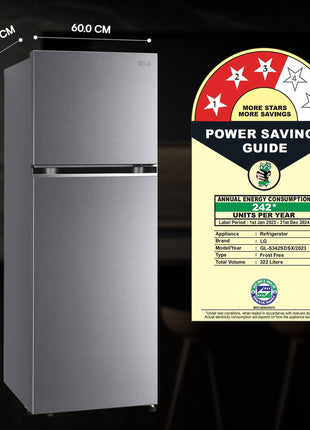 LG 322 L 3 Star Frost-Free Smart Inverter Double Door Refrigerator (GL-S342SDSX, Dazzle Steel, Convertible with Express Freeze) 