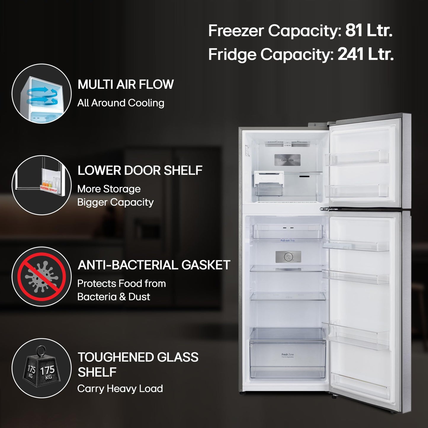 LG 322 L 3 Star Frost-Free Smart Inverter Double Door Refrigerator (GL-S342SDSX, Dazzle Steel, Convertible with Express Freeze) 