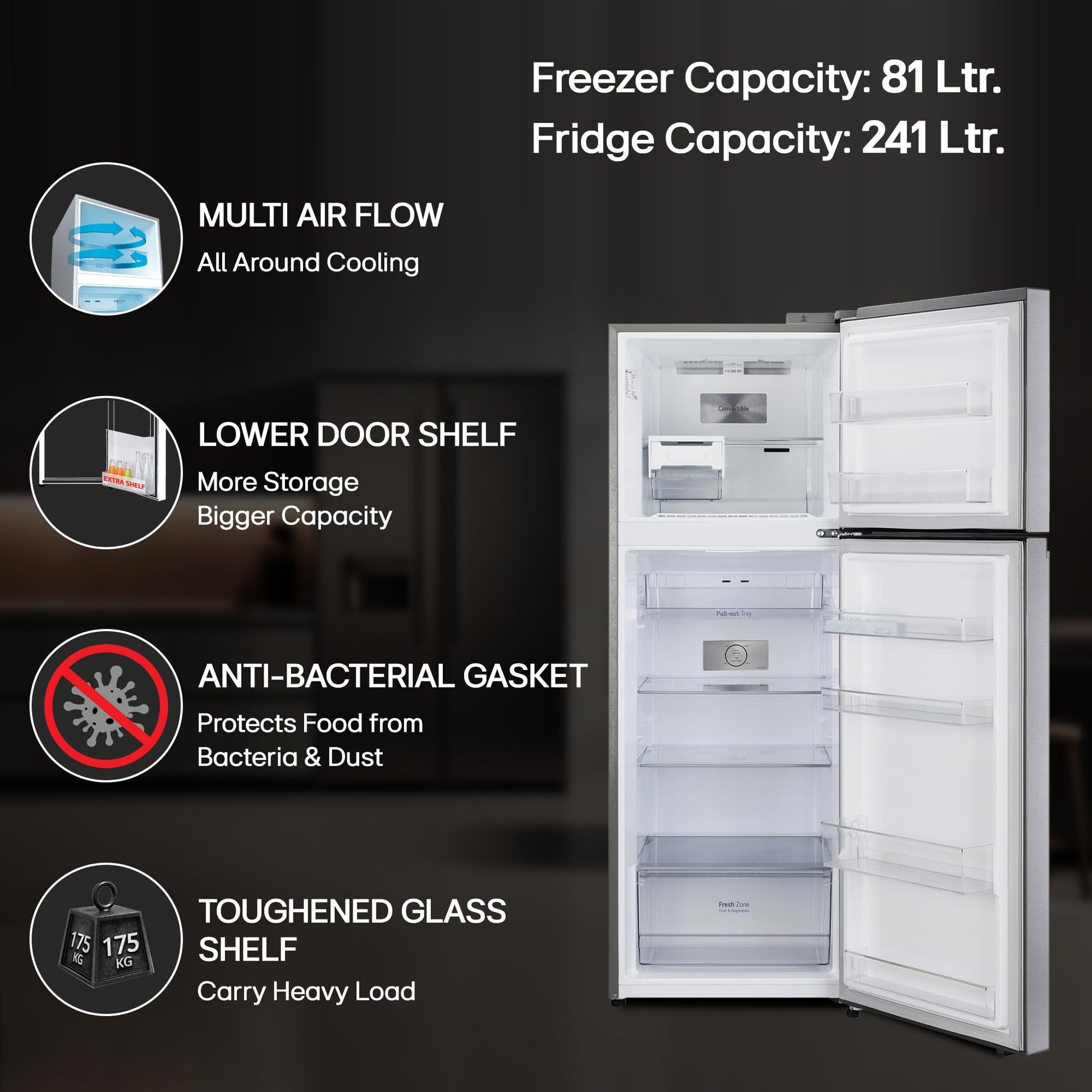 LG 322 L 3 Star Frost-Free Smart Inverter Double Door Refrigerator (GL-S342SDSX, Dazzle Steel, Convertible with Express Freeze) 