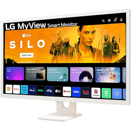 LG 32SR50F Smart Monitor (32", 80cm), FHD IPS Display (1920 x 1080) with webOS, Work & Play Smarter, ThinQ Home Dashboard, AirPlay 2 + Screen Share + Bluetooth, Stylish Design - White 
