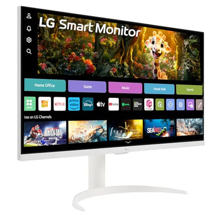 LG 32SR75U Smart Monitor with Steaming TV,32", 4K UHD (3840 x 2160), HDR10, USB Type-C, WebOS, Apple AirPlay 2, Screen Share, Bluetooth, Built-in Speaker, Height Adj., HDMI, USB, Remote Control,White 