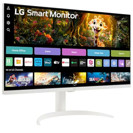 LG 32SR75U Smart Monitor with Steaming TV,32", 4K UHD (3840 x 2160), HDR10, USB Type-C, WebOS, Apple AirPlay 2, Screen Share, Bluetooth, Built-in Speaker, Height Adj., HDMI, USB, Remote Control,White 