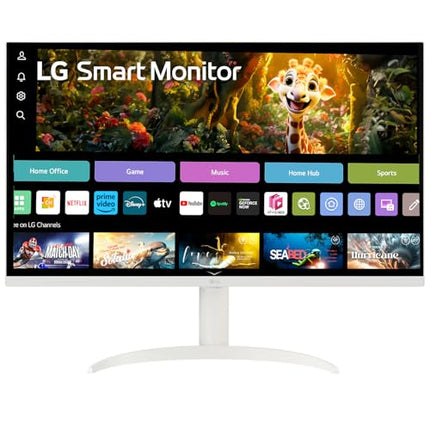 LG 32SR75U Smart Monitor with Steaming TV,32", 4K UHD (3840 x 2160), HDR10, USB Type-C, WebOS, Apple AirPlay 2, Screen Share, Bluetooth, Built-in Speaker, Height Adj., HDMI, USB, Remote Control,White 