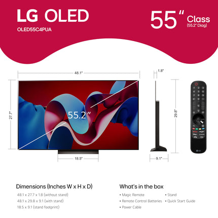 LG 55-Inch Class OLED evo C4 Series Smart TV 4K Processor Flat Screen with Magic Remote AI-Powered with Alexa Built-in (OLED55C4PUA, 2024) 