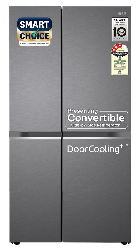 LG 650 L, 3 Star, Smart Inverter Compressor, Convertible, Door Cooling+, Frost Free Double Door Side by Side Refrigerator (GL-B257HDS3, Dazzle Steel, Express Freeze) 