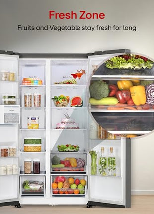 LG 650 L, 3 Star, Smart Inverter Compressor, Convertible, Door Cooling+, Frost Free Double Door Side by Side Refrigerator (GL-B257HDS3, Dazzle Steel, Express Freeze) 