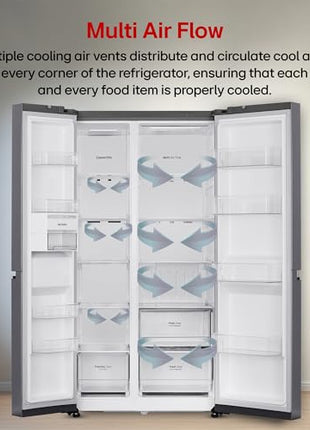 LG 650 L, 3 Star, Smart Inverter Compressor, Convertible, Door Cooling+, Frost Free Double Door Side by Side Refrigerator (GL-B257HDS3, Dazzle Steel, Express Freeze) 