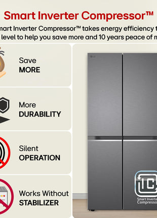 LG 650 L, 3 Star, Smart Inverter Compressor, Convertible, Door Cooling+, Frost Free Double Door Side by Side Refrigerator (GL-B257HDS3, Dazzle Steel, Express Freeze) 
