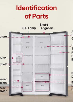 LG 650 L, 3 Star, Smart Inverter Compressor, Convertible, Door Cooling+, Frost Free Double Door Side by Side Refrigerator (GL-B257HDS3, Dazzle Steel, Express Freeze) 