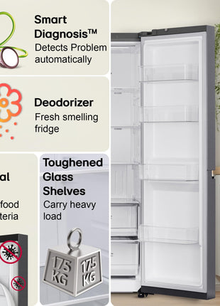LG 650 L, 3 Star, Smart Inverter Compressor, Convertible, Door Cooling+, Frost Free Double Door Side by Side Refrigerator (GL-B257HDS3, Dazzle Steel, Express Freeze) 