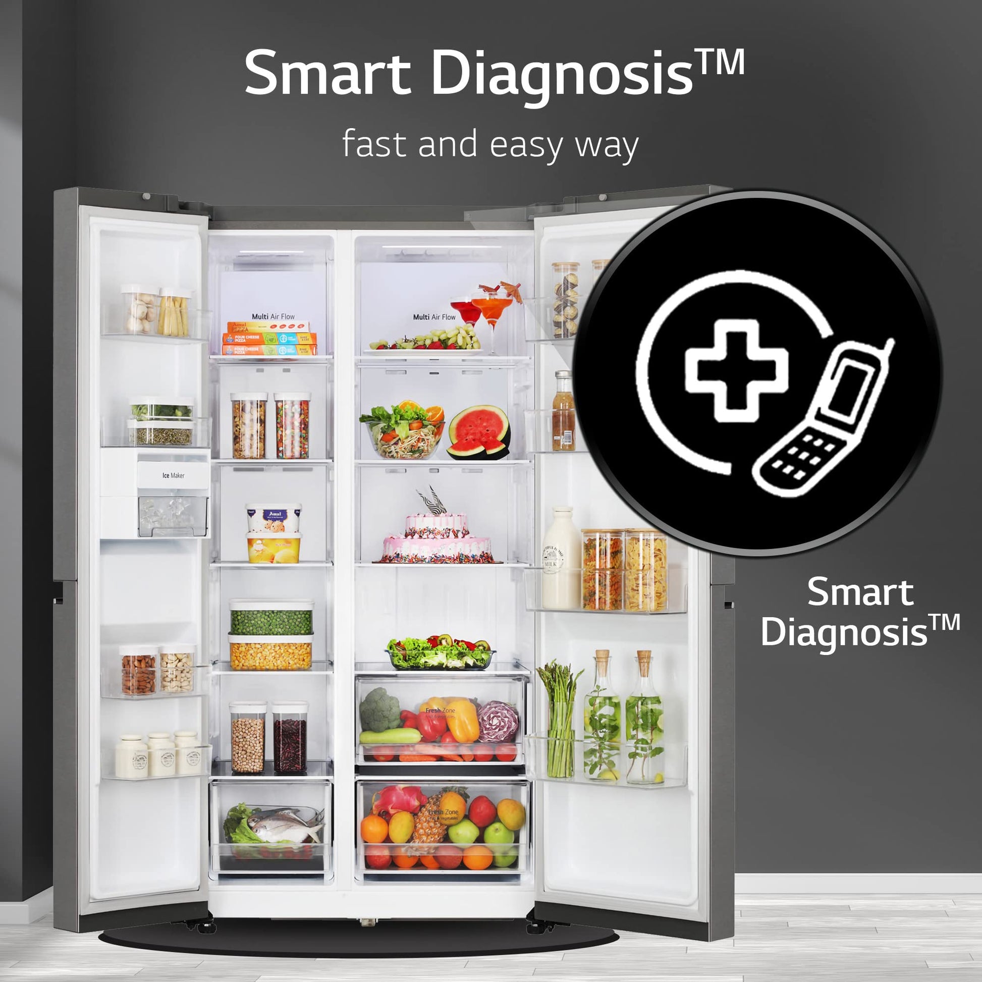 LG 655 L Frost-Free Smart Inverter Double Door Side-By-Side Refrigerator (GL-B257HDSY, Dazzle Steel, Express Freeze | Multi Air-Flow) 