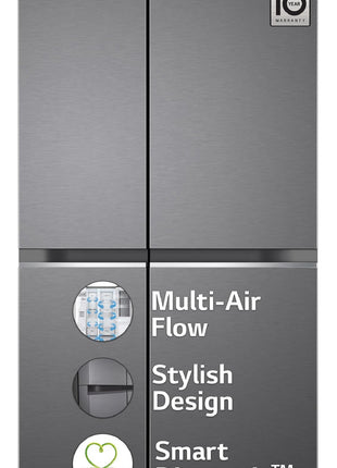 LG 655 L Frost-Free Smart Inverter Double Door Side-By-Side Refrigerator (GL-B257HDSY, Dazzle Steel, Express Freeze | Multi Air-Flow) 