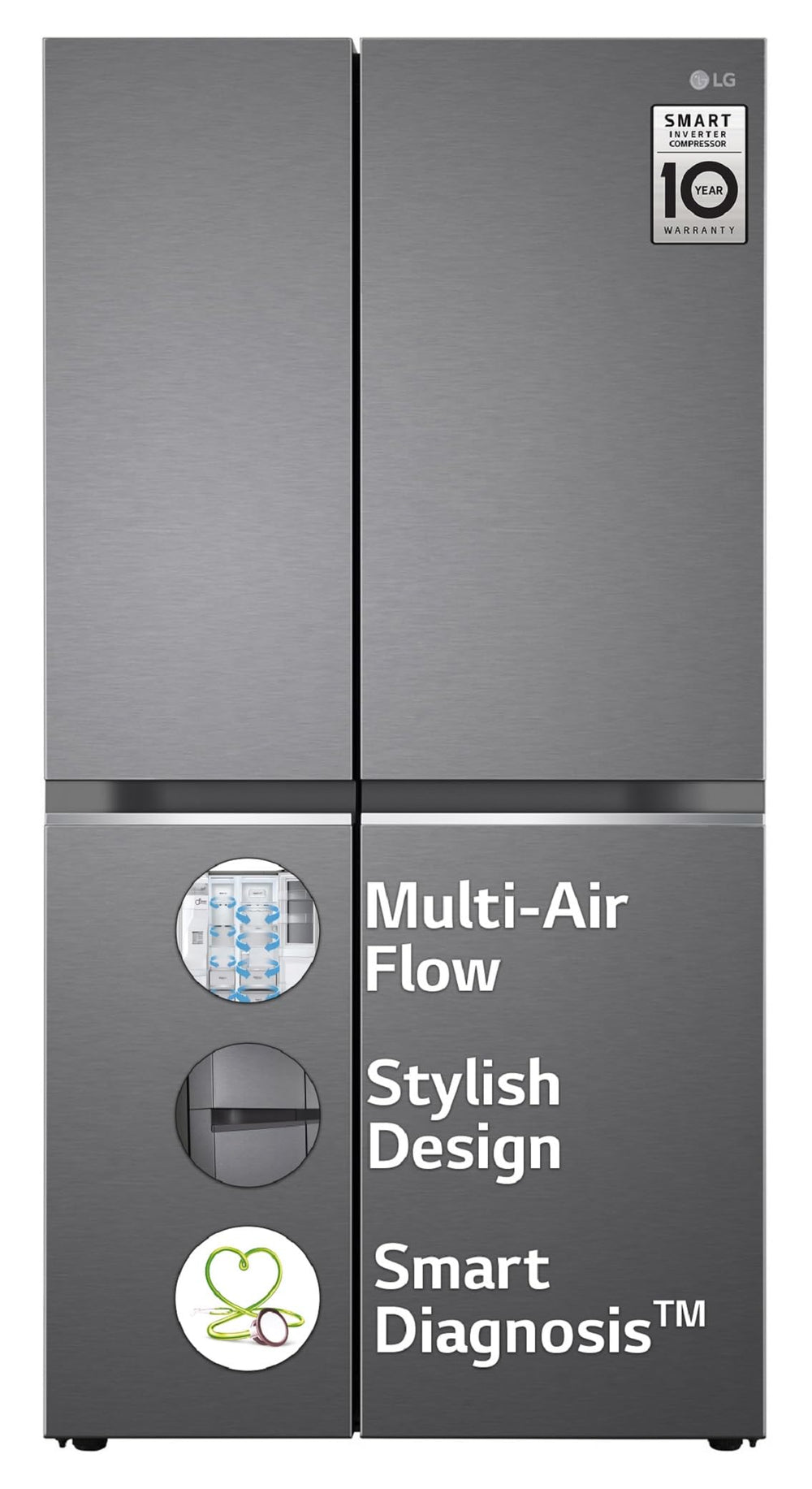LG 655 L Frost-Free Smart Inverter Double Door Side-By-Side Refrigerator (GL-B257HDSY, Dazzle Steel, Express Freeze | Multi Air-Flow)