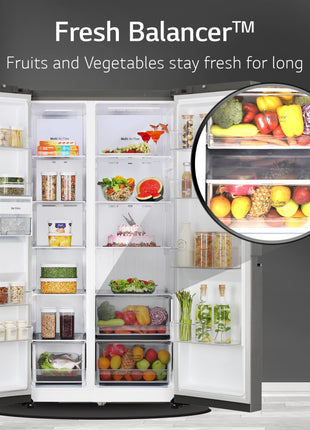 LG 655 L Frost-Free Smart Inverter Double Door Side-By-Side Refrigerator (GL-B257HDSY, Dazzle Steel, Express Freeze | Multi Air-Flow) 