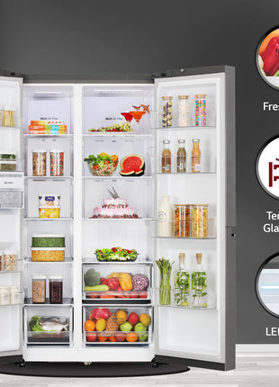 LG 655 L Frost-Free Smart Inverter Double Door Side-By-Side Refrigerator (GL-B257HDSY, Dazzle Steel, Express Freeze | Multi Air-Flow) 