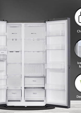 LG 655 L Frost-Free Smart Inverter Double Door Side-By-Side Refrigerator (GL-B257HDSY, Dazzle Steel, Express Freeze | Multi Air-Flow) 
