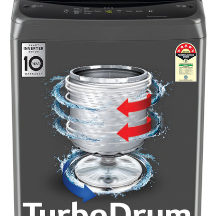 LG 7.5 Kg 5 Star Smart Inverter Technology Fully Automatic Top Load Washing Machine (T75VBMB1Z, Auto Prewash, Turbodrum, Stainless Steel drum, LED Display, Smart Diagnosis, Middle Black) 