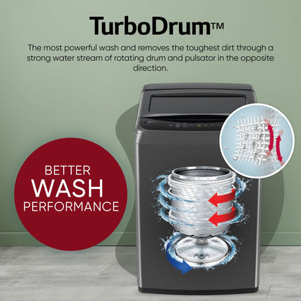 LG 7.5 Kg 5 Star Smart Inverter Technology Fully Automatic Top Load Washing Machine (T75VBMB1Z, Auto Prewash, Turbodrum, Stainless Steel drum, LED Display, Smart Diagnosis, Middle Black) 