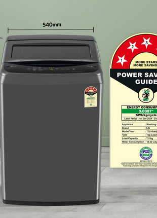LG 7.5 Kg 5 Star Smart Inverter Technology Fully Automatic Top Load Washing Machine (T75VBMB1Z, Auto Prewash, Turbodrum, Stainless Steel drum, LED Display, Smart Diagnosis, Middle Black) 