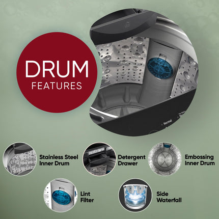 LG 7.5 Kg 5 Star Smart Inverter Technology Fully Automatic Top Load Washing Machine (T75VBMB1Z, Auto Prewash, Turbodrum, Stainless Steel drum, LED Display, Smart Diagnosis, Middle Black) 