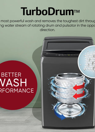 LG 7.5 Kg 5 Star Smart Inverter Technology Fully Automatic Top Load Washing Machine (T75VBMB1Z, Auto Prewash, Turbodrum, Stainless Steel drum, LED Display, Smart Diagnosis, Middle Black) 