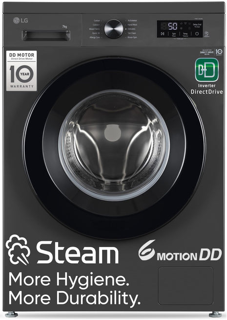 LG 7 Kg, 5 Star, Direct Drive Technology, Steam Wash, 6 Motion DD, Fully-Automatic Front Load Washing Machine (FHB1207Z2M, Allergy Care, In-Built Heater, Touch Panel, Middle Black) 