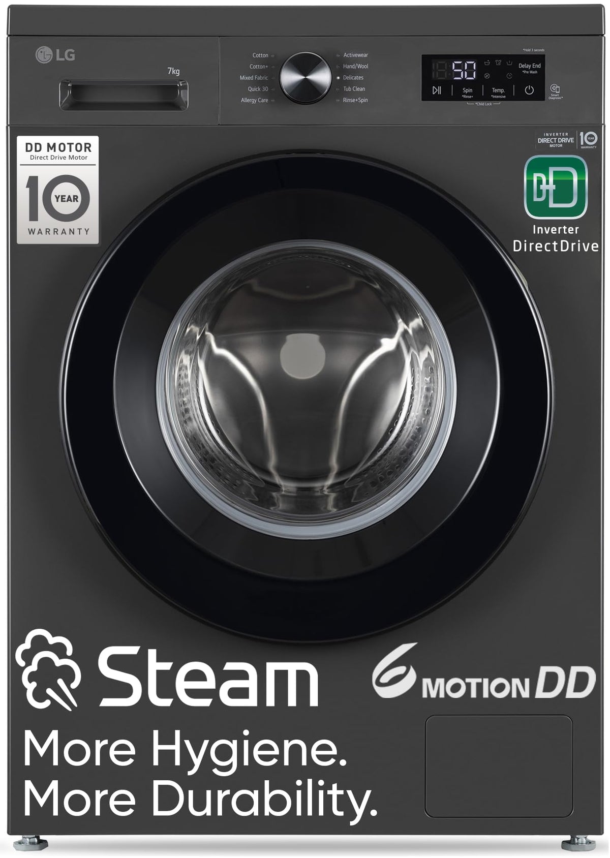 LG 7 Kg, 5 Star, Direct Drive Technology, Steam Wash, 6 Motion DD, Fully-Automatic Front Load Washing Machine (FHB1207Z2M, Allergy Care, In-Built Heater, Touch Panel, Middle Black) 
