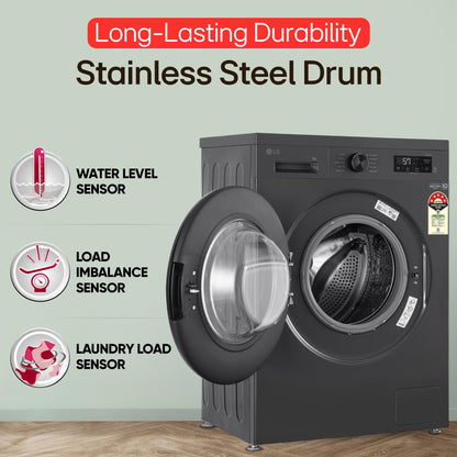 LG 7 Kg, 5 Star, Direct Drive Technology, Steam Wash, 6 Motion DD, Fully-Automatic Front Load Washing Machine (FHB1207Z2M, Allergy Care, In-Built Heater, Touch Panel, Middle Black) 