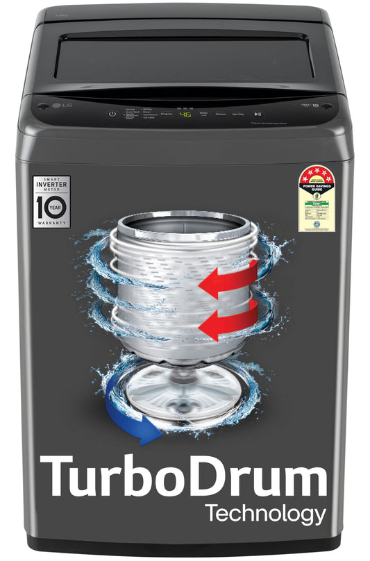 LG 7 Kg 5 Star Smart Inverter Technology Fully Automatic Top Load Washing Machine (T70VBMB1Z, Auto Prewash, Turbodrum, Stainless Steel drum, LED Display, Smart Diagnosis Middle Black) 