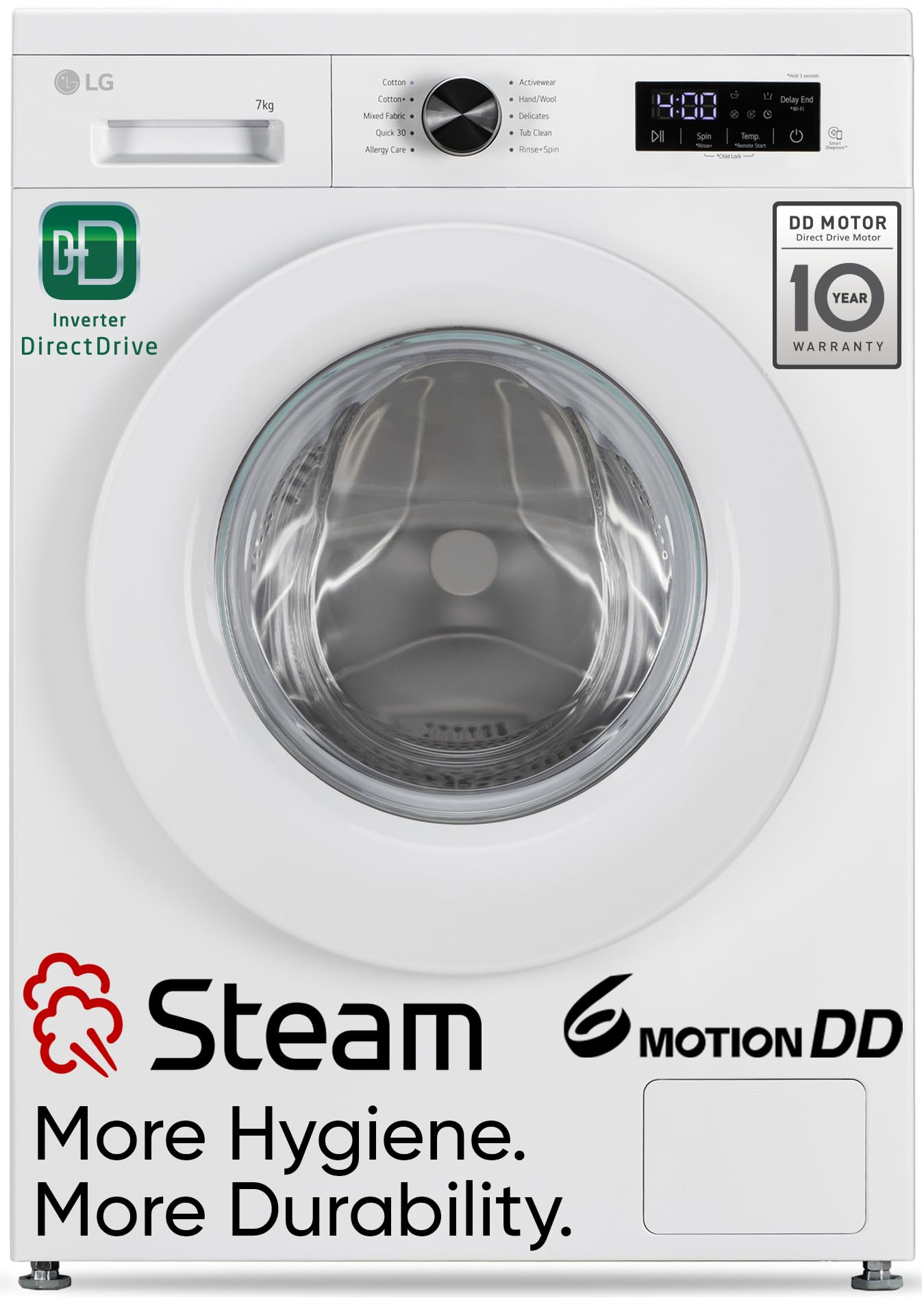 LG 7 Kg, 5 Star, Steam, Inverter Direct Drive Technology, 6 Motion DD, Fully-Automatic Front Load Washing Machine (FHB1207Z2W, Remove Allergens & Tough Stain, In-Built Heater, Essence White) 