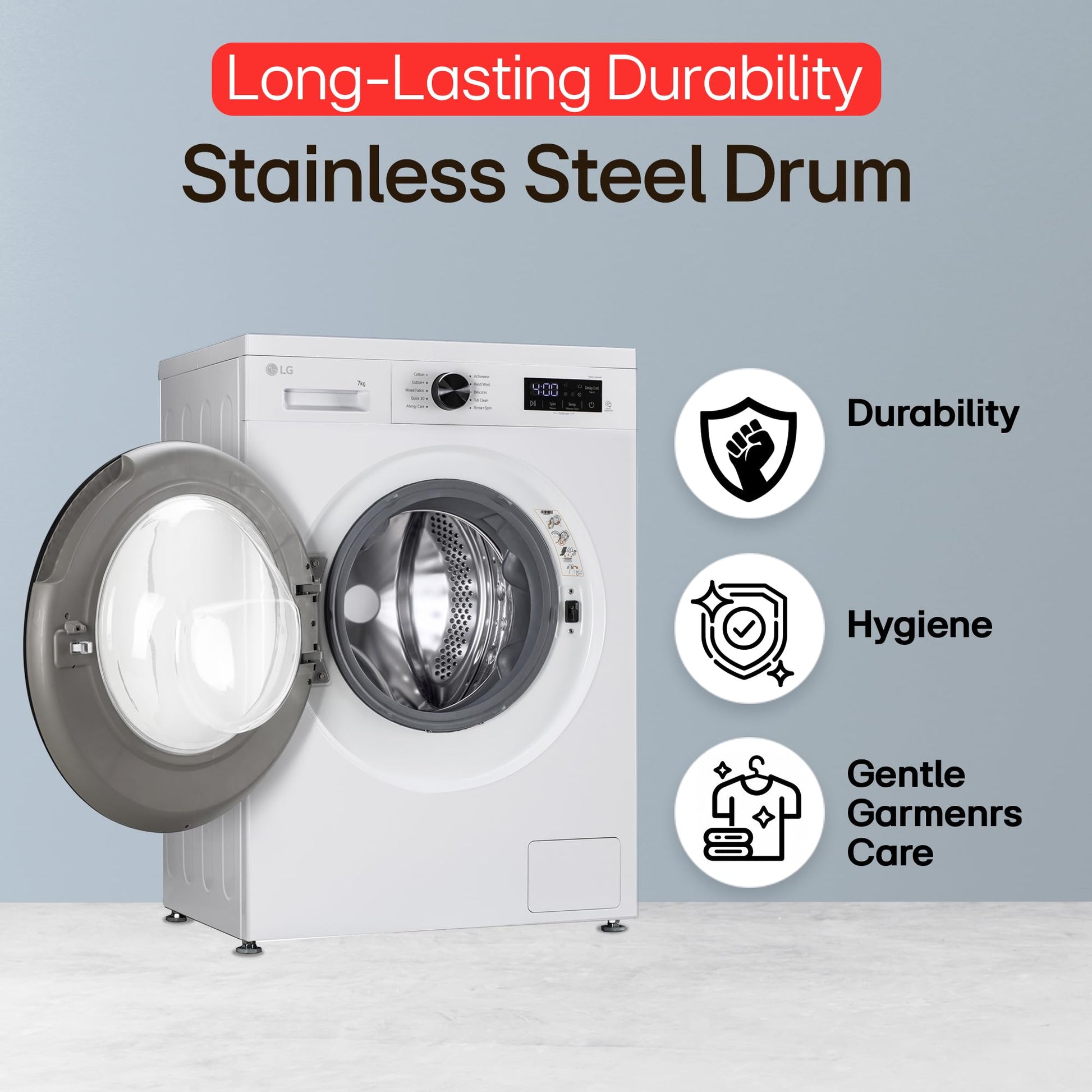 LG 7 Kg, 5 Star, Steam, Inverter Direct Drive Technology, 6 Motion DD, Fully-Automatic Front Load Washing Machine (FHB1207Z2W, Remove Allergens & Tough Stain, In-Built Heater, Essence White) 