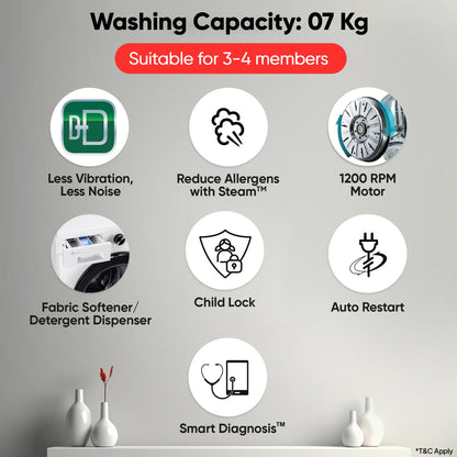 LG 7 Kg, 5 Star, Steam, Inverter Direct Drive Technology, 6 Motion DD, Fully-Automatic Front Load Washing Machine (FHB1207Z2W, Remove Allergens & Tough Stain, In-Built Heater, Essence White) 
