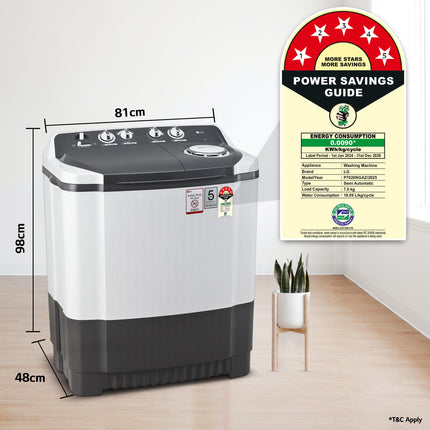LG 7 Kg 5 Star Wind Jet Dry Semi-Automatic Top Loading Washing Machine (P7020NGAZ, Dark Gray, Rat Away Feature) 