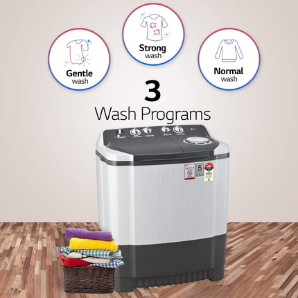 LG 7 Kg 5 Star Wind Jet Dry Semi-Automatic Top Loading Washing Machine (P7020NGAZ, Dark Gray, Rat Away Feature) 