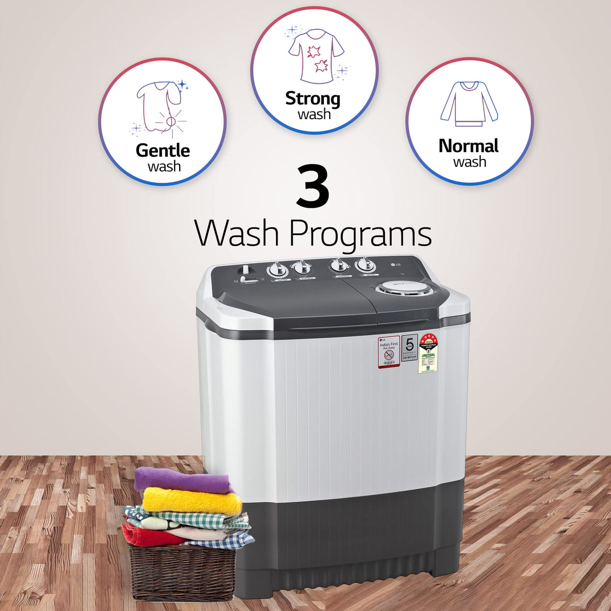 LG 7 Kg 5 Star Wind Jet Dry Semi-Automatic Top Loading Washing Machine (P7020NGAZ, Dark Gray, Rat Away Feature) 