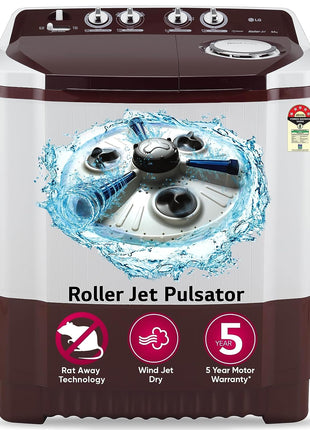 LG 8.5 kg 5 Star Semi-Automatic Top Load Washing Machine (P8530SRAZ, Burgundy, Roller Jet Pulsator) 