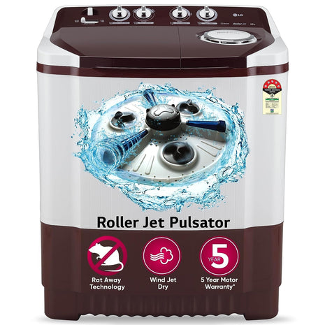 LG 8.5 kg 5 Star Semi-Automatic Top Load Washing Machine (P8530SRAZ, Burgundy, Roller Jet Pulsator) 
