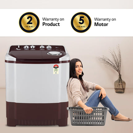 LG 8.5 kg 5 Star Semi-Automatic Top Load Washing Machine (P8530SRAZ, Burgundy, Roller Jet Pulsator) 