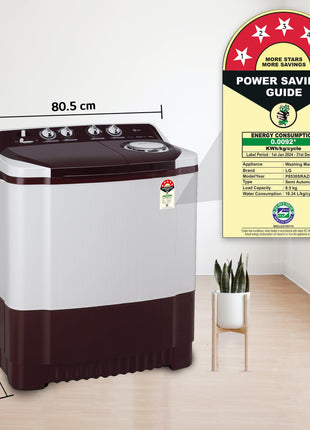LG 8.5 kg 5 Star Semi-Automatic Top Load Washing Machine (P8530SRAZ, Burgundy, Roller Jet Pulsator) 