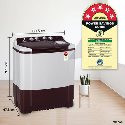 LG 8.5 kg 5 Star Semi-Automatic Top Load Washing Machine (P8530SRAZ, Burgundy, Roller Jet Pulsator) 