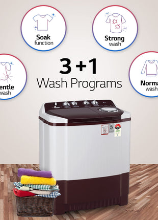 LG 8.5 kg 5 Star Semi-Automatic Top Load Washing Machine (P8530SRAZ, Burgundy, Roller Jet Pulsator) 