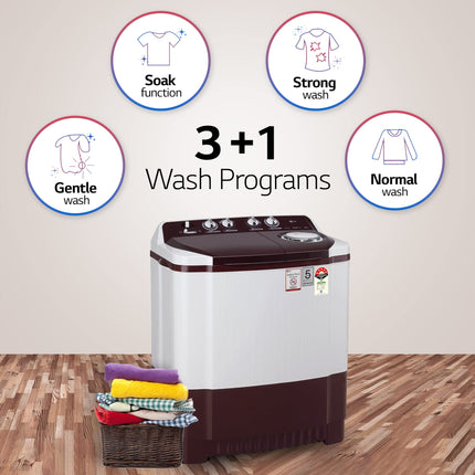 LG 8.5 kg 5 Star Semi-Automatic Top Load Washing Machine (P8530SRAZ, Burgundy, Roller Jet Pulsator) 