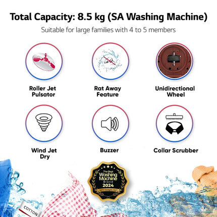 LG 8.5 kg 5 Star Semi-Automatic Top Load Washing Machine (P8530SRAZ, Burgundy, Roller Jet Pulsator) 