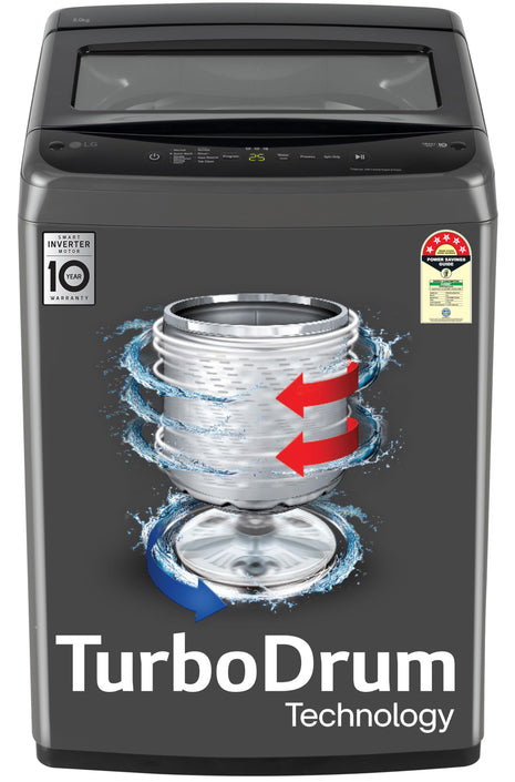 LG 8 Kg 5 Star Smart Inverter Technology Fully Automatic Top Load Washing Machine (T80VBMB4Z, Turbodrum, Auto Prewash, Stainless Steel drum, LED Display, Smart Diagnosis, Middle Black) 