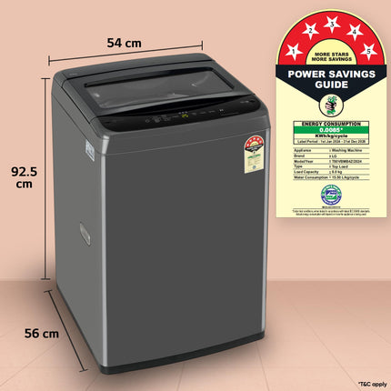 LG 8 Kg 5 Star Smart Inverter Technology Fully Automatic Top Load Washing Machine (T80VBMB4Z, Turbodrum, Auto Prewash, Stainless Steel drum, LED Display, Smart Diagnosis, Middle Black) 