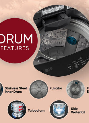 LG 8 Kg 5 Star Smart Inverter Technology Fully Automatic Top Load Washing Machine (T80VBMB4Z, Turbodrum, Auto Prewash, Stainless Steel drum, LED Display, Smart Diagnosis, Middle Black) 