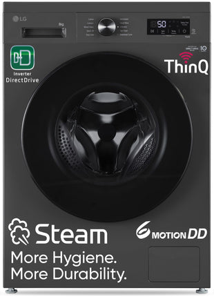LG 8 Kg, 5 Star, Wi-Fi, Direct Drive Technology, Steam Wash, 6 Motion DD, Fully-Automatic Front Load Washing Machine (FHB1208Z4M, Allergy Care, In-Built Heater, Touch Panel, 2024 model, Middle Black) 