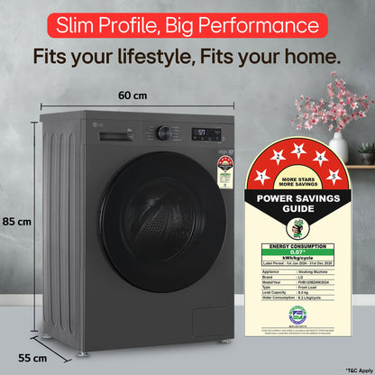 LG 8 Kg, 5 Star, Wi-Fi, Direct Drive Technology, Steam Wash, 6 Motion DD, Fully-Automatic Front Load Washing Machine (FHB1208Z4M, Allergy Care, In-Built Heater, Touch Panel, Middle Black) 